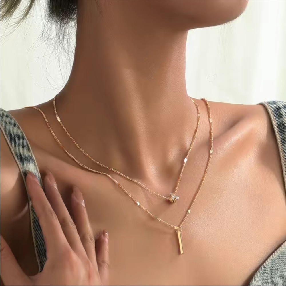 18K Gold Double Layer Water Drop Necklace